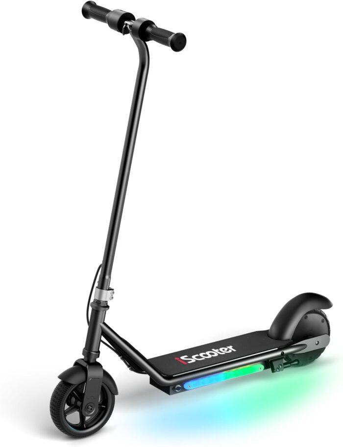 iScooter IK3 Patinete Electrico Niño, 6" Patinete Electrico para Niños De 6 A 12 Años, Freno Electrónico por Gatillo, Freno Trasero De Pie, Luces LED Coloridas, Pantalla LED, 5/10/16 KM/H, Rosa/Negro