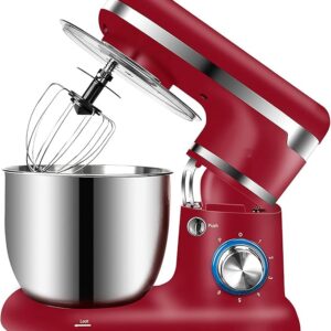 Mezclador de alimentos de pie de 4L/5L, máquina de chef, mezclador de cocina eléctrico de cabeza inclinable de 1500 W con gancho para masa, batidor y batidor, ajuste de pulso de velocidad de 6+P,