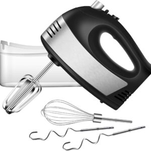 Batidora de mano eléctrica con Turbo de mano, batidora de mano de 5 velocidades con 2 batidores más anchos, 2 ganchos para masa y un batidor de globo