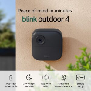 Blink Outdoor 4 (modelo más reciente), Cámara de seguridad inteligente inalámbrica, batería de dos años, video en vivo diurno en HD 1080p y nocturno por infrarrojos – Sistema de 1 cámara