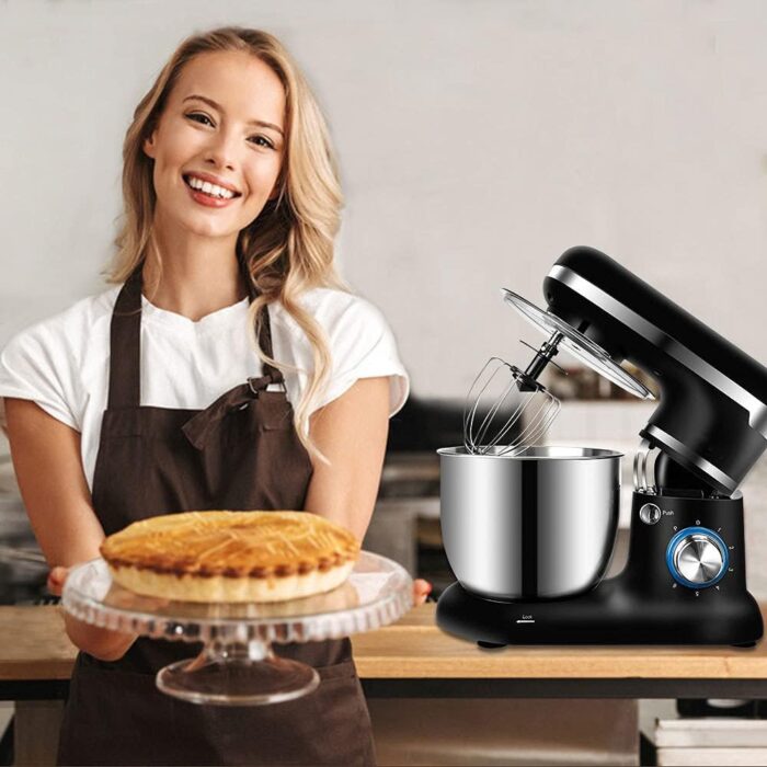 Mezclador de alimentos de pie de 4L/5L, máquina de chef, mezclador de cocina eléctrico de cabeza inclinable de 1500 W con gancho para masa, batidor y batidor, ajuste de pulso de velocidad de 6+P, - Imagen 4