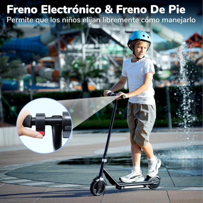 iScooter IK3 Patinete Electrico Niño, 6" Patinete Electrico para Niños De 6 A 12 Años, Freno Electrónico por Gatillo, Freno Trasero De Pie, Luces LED Coloridas, Pantalla LED, 5/10/16 KM/H, Rosa/Negro - Imagen 5